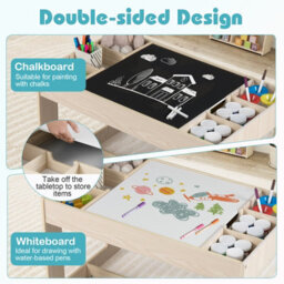 Gainoom Multifunctional Kids Natural Table & 2 Chairs Set Wooden Activity Table For Children With Removable Double-Sized Tabletop - thumbnail 8