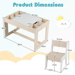 Gainoom Multifunctional Kids Natural Table & 2 Chairs Set Wooden Activity Table For Children With Removable Double-Sized Tabletop - thumbnail 2