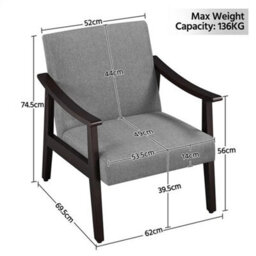 Armchair Stylish Modern Living Room Accent Chair Wood Frame Armchair Dark Gray - thumbnail 2
