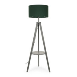 Valuelights Morrigan Grey Wood Shelf Tripod Floor Lamp With Green Drum Shade