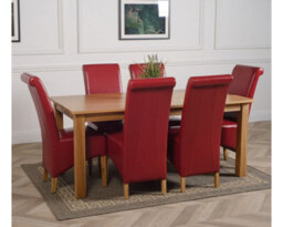 That's Furniture Oslo 180 X 90 Cm Large Oak Dining Table And 6 Chairs Dining Set With Montana Burgundy Leather Chairs - thumbnail 3