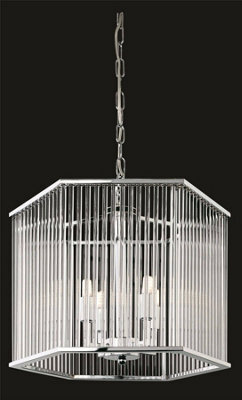 Luminosa Lighting Luminosa Rialto 4 Light Ceiling Pendant - Hexagon Chrome, Clear Glass Rods, G9