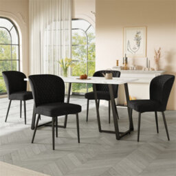 Abrihome 140 X 80Cm, Metal Frame, Rectangular Dining Table Made Of Modern Marble Pattern, Adjustable Feet, White/black