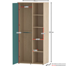 Lassic Junior Vida Neptune Blue & Oak 3 Piece Bedroom Furniture Set - Bedside Table, Drawer Chest, Wardrobe - thumbnail 5