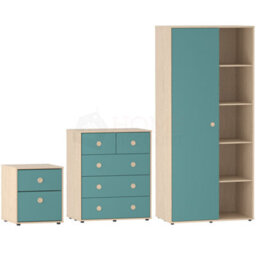 Lassic Junior Vida Neptune Blue & Oak 3 Piece Bedroom Furniture Set - Bedside Table, Drawer Chest, Wardrobe - thumbnail 9
