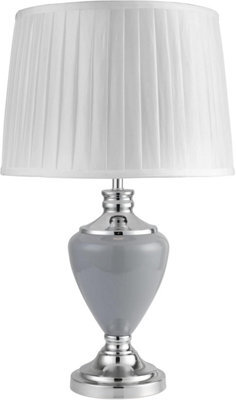 Lighting Supermarket Hepburn Large Ceramic Table Lamp Ivory Pleated Shade Modern Grey Silver Finish 58Cm - image 1