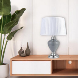 Lighting Supermarket Hepburn Large Ceramic Table Lamp Ivory Pleated Shade Modern Grey Silver Finish 58Cm - thumbnail 3