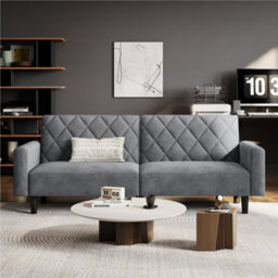 Yaheetech Velvet 2 Seater Convertible Sofa Couch - Dark Grey
