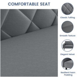 Yaheetech Velvet 2 Seater Convertible Sofa Couch - Dark Grey - thumbnail 5