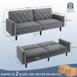 Yaheetech Velvet 2 Seater Convertible Sofa Couch - Dark Grey - thumbnail 3