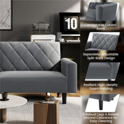 Yaheetech Velvet 2 Seater Convertible Sofa Couch - Dark Grey - thumbnail 4