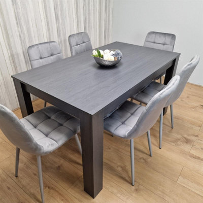 Kosy Koala Dining Table And 6 Chairs  Black Dark Grey 6 Grey Velvet Chairs Wood Dining Set Furniture - image 1