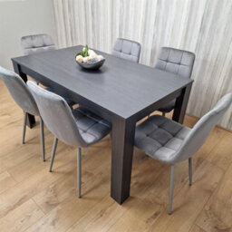 Kosy Koala Dining Table And 6 Chairs  Black Dark Grey 6 Grey Velvet Chairs Wood Dining Set Furniture - thumbnail 4