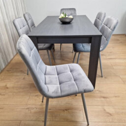 Kosy Koala Dining Table And 6 Chairs  Black Dark Grey 6 Grey Velvet Chairs Wood Dining Set Furniture - thumbnail 9