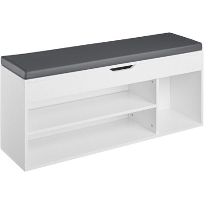 Tectake Shoe Rack Natalya - 4 Storage Spaces, Bench Seat Cushion, For 9 Pairs Of Shoes - 104 Cm - White - image 1