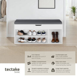 Tectake Shoe Rack Natalya - 4 Storage Spaces, Bench Seat Cushion, For 9 Pairs Of Shoes - 104 Cm - White - thumbnail 2