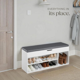 Tectake Shoe Rack Natalya - 4 Storage Spaces, Bench Seat Cushion, For 9 Pairs Of Shoes - 104 Cm - White - thumbnail 7