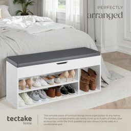 Tectake Shoe Rack Natalya - 4 Storage Spaces, Bench Seat Cushion, For 9 Pairs Of Shoes - 104 Cm - White - thumbnail 5