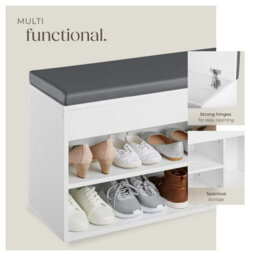 Tectake Shoe Rack Natalya - 4 Storage Spaces, Bench Seat Cushion, For 9 Pairs Of Shoes - 104 Cm - White - thumbnail 4
