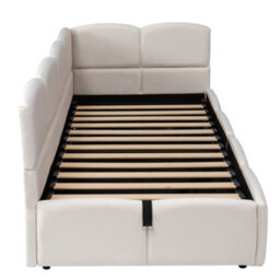 Abrihome Velvet Upholstered Sofa Bed - 90X190Cm 3-Ft Single Daybed With Hydraulic Storage & Usb Charging, Beige - thumbnail 9