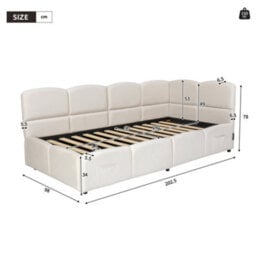Abrihome Velvet Upholstered Sofa Bed - 90X190Cm 3-Ft Single Daybed With Hydraulic Storage & Usb Charging, Beige - thumbnail 3