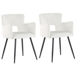Beliani Set Of 2 Dining Chairs Sanilac Velvet White - thumbnail 1