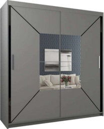 Sliding Wardrobes 4 u LTD Modern Bedroom Cabinet Sliding Wardrobe With Led Light And Central Mirror Double Door Design In White, Black & Grey - Grey 120Cm - thumbnail 2