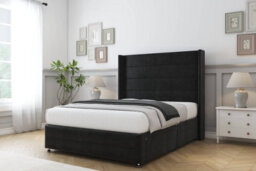 "Sloomy Sterling Black Plush Divan Bed No Drawers - 54"" Wingback Headboard & 12"" Footboard 4' Small Double" - thumbnail 3