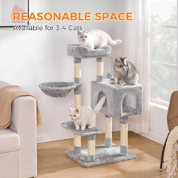 Dogat 39In Multi-Level Cat Tower With Condo, Hammock, Sisal Scratching Posts And Stable Weighted Base, Grey - thumbnail 2