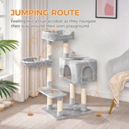 Dogat 39In Multi-Level Cat Tower With Condo, Hammock, Sisal Scratching Posts And Stable Weighted Base, Grey - thumbnail 3