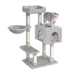 Dogat 39In Multi-Level Cat Tower With Condo, Hammock, Sisal Scratching Posts And Stable Weighted Base, Grey - thumbnail 1