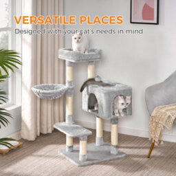 Dogat 39In Multi-Level Cat Tower With Condo, Hammock, Sisal Scratching Posts And Stable Weighted Base, Grey - thumbnail 4