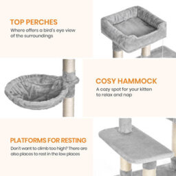 Dogat 39In Multi-Level Cat Tower With Condo, Hammock, Sisal Scratching Posts And Stable Weighted Base, Grey - thumbnail 5