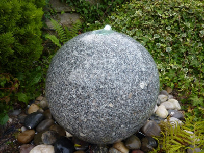 Outdoor Living UK Solar Polished Drilled Grey Granite Sphere, Dia 40Cm Without Cover With Sump Kit