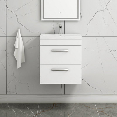 Royal Bathrooms Turin Gloss White 500mm Wall Hung Vanity Unit 2 Drawer With Mid-Edge Basin Sink - image 1