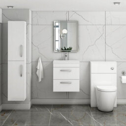 Royal Bathrooms Turin Gloss White 500mm Wall Hung Vanity Unit 2 Drawer With Mid-Edge Basin Sink - thumbnail 4