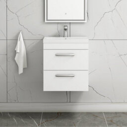 Royal Bathrooms Turin Gloss White 500mm Wall Hung Vanity Unit 2 Drawer With Mid-Edge Basin Sink - thumbnail 1
