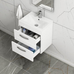 Royal Bathrooms Turin Gloss White 500mm Wall Hung Vanity Unit 2 Drawer With Mid-Edge Basin Sink - thumbnail 3