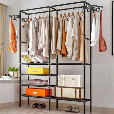 Heavy Duty Clothes Rail Rack 108X36X170Cm Black Metal Garment Hanging Stand With Shelves - image 1
