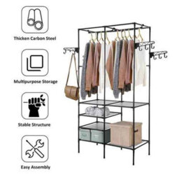 Heavy Duty Clothes Rail Rack 108X36X170Cm Black Metal Garment Hanging Stand With Shelves - thumbnail 5