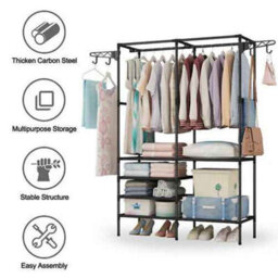 Heavy Duty Clothes Rail Rack 108X36X170Cm Black Metal Garment Hanging Stand With Shelves - thumbnail 4