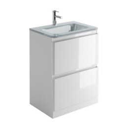 Plum&clay Marvel Gloss White Floor Standing Bathroom Vanity Unit With White Glass Basin (W)600mm
