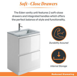 Plum&clay Marvel Gloss White Floor Standing Bathroom Vanity Unit With White Glass Basin (W)600mm - thumbnail 4