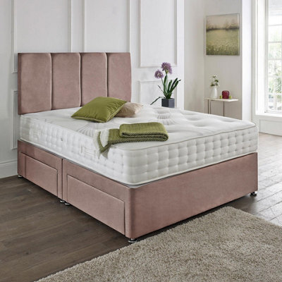 Dining Tables Zanzibar Headboard Divan Set , 2 Drawer On Same Side With Sprung 1500 Comfort Mattress - Plush Dusty Pink - Double - image 1