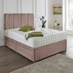 Dining Tables Zanzibar Headboard Divan Set , 2 Drawer On Same Side With Sprung 1500 Comfort Mattress - Plush Dusty Pink - Double - thumbnail 1