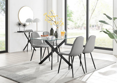 Furniturebox Uk Leonardo Black Leg Glass Dining Table & 4 Grey Corona Black Leg Chairs - image 1