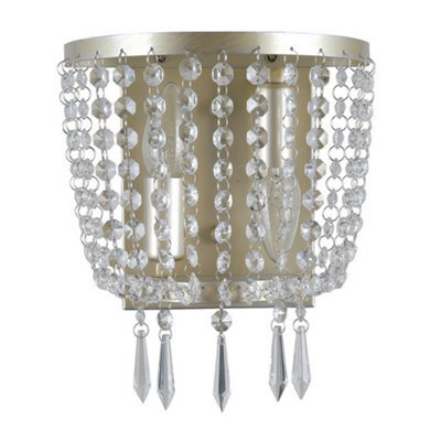 Luminosa Lighting Luminosa Wall Lamp Champagne 2 Light With Crystal Glass Shade, E14 - image 1