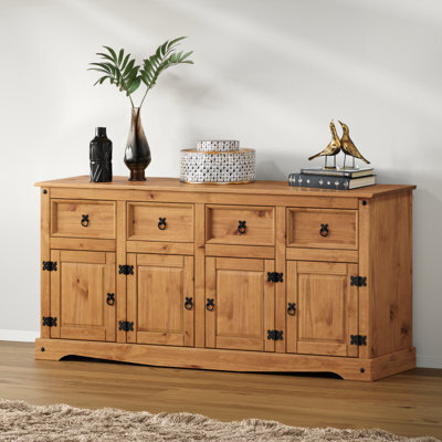 Mercers Furniture Corona 4 Door 4 Drawer Sideboard Large Cabinet Storage Solid Wood Pine Wooden With Mexican Styling - image 1