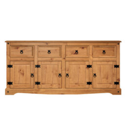 Mercers Furniture Corona 4 Door 4 Drawer Sideboard Large Cabinet Storage Solid Wood Pine Wooden With Mexican Styling - thumbnail 3