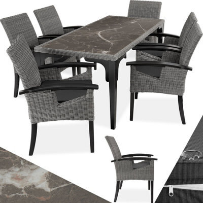 Tectake Garden Table And Chairs - Foggia Dining Table, 6 Rosarno Chairs - Grey - image 1